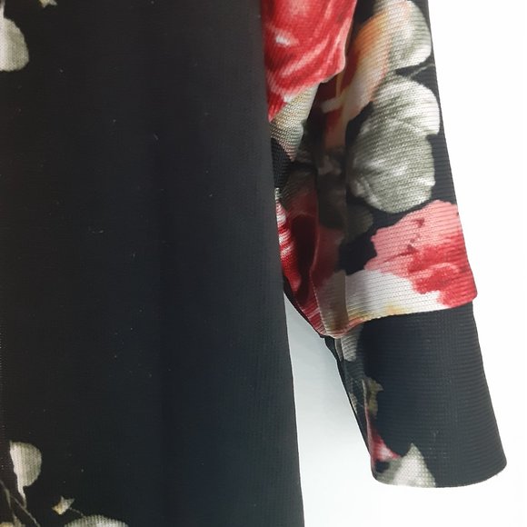 MAUVE Floral Cardigan‎ Sweater Open Front Drape Women's Size M Medium Black Pink - Picture 5 of 7